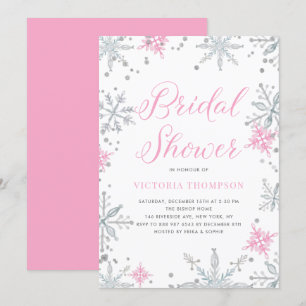 Roze Snowflakes Glitter Winter Vrijgezellenfeest Kaart