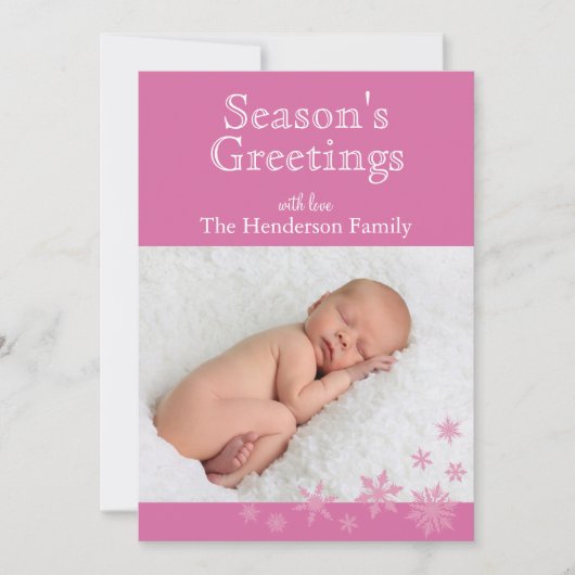 Roze Snowflakes Holiday Card Feestdagenkaart (Voorkant)