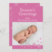 Roze Snowflakes Holiday Card Feestdagenkaart (Voorkant / Achterkant)