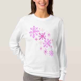 Roze Snowflakes Kerstwinter T-Shirt