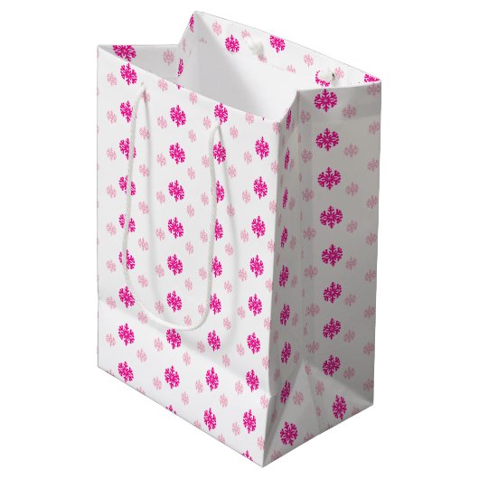 Roze Snowflakes Medium Cadeauzakje (Voorkant Gekanteld)