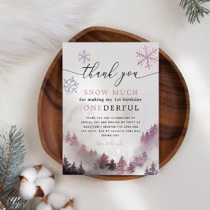 Roze Snowflakes ONEderful 1st Birthday Bedankkaart