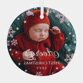 Roze Snowflakes & Stars Baby's eerste kerstfoto Glas Ornament (Achterkant)