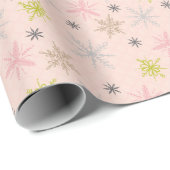 Roze Snowflakes Turquoise Lime Green Grey Cadeaupapier (Rol Hoek)