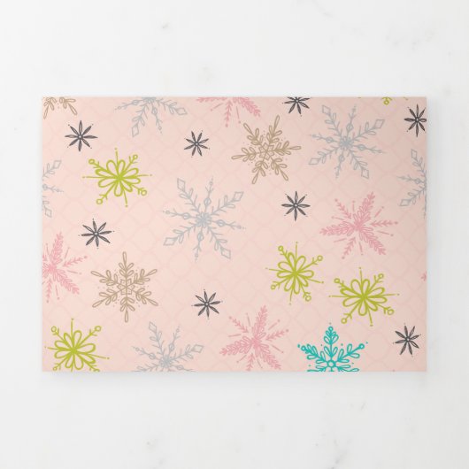 Roze Snowflakes Turquoise Lime Green Grey Drieluik Wenskaart (Cover)