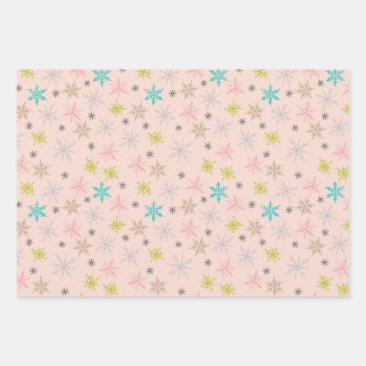 Roze Snowflakes Turquoise Lime Green Grey Inpakpapier Vel (Voorkant 3)