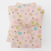 Roze Snowflakes Turquoise Lime Green Grey Inpakpapier Vel (In situ)
