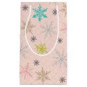 Roze Snowflakes Turquoise Lime Green Grey Klein Cadeauzakje (Voorkant)