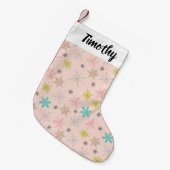 Roze Snowflakes Turquoise Lime Green Grey Kleine Kerstsok (Voorkant (Hangend))