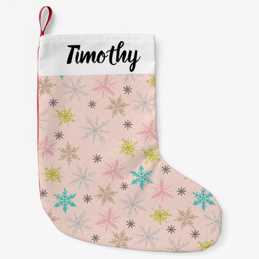 Roze Snowflakes Turquoise Lime Green Grey Kleine Kerstsok (Voorkant)