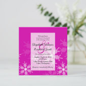 Roze Snowflakes uitnodiging voor kerstbruiloft (Staand voorkant)