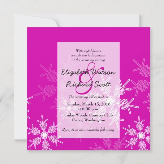 Roze Snowflakes uitnodiging voor kerstbruiloft (Voorkant)