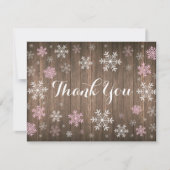 Roze Snowflakes Winter Rustic Wood Hartelijk dank (Voorkant)