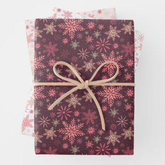 Roze Snowflakes Wrapping Paper Flat Sheet Set van 