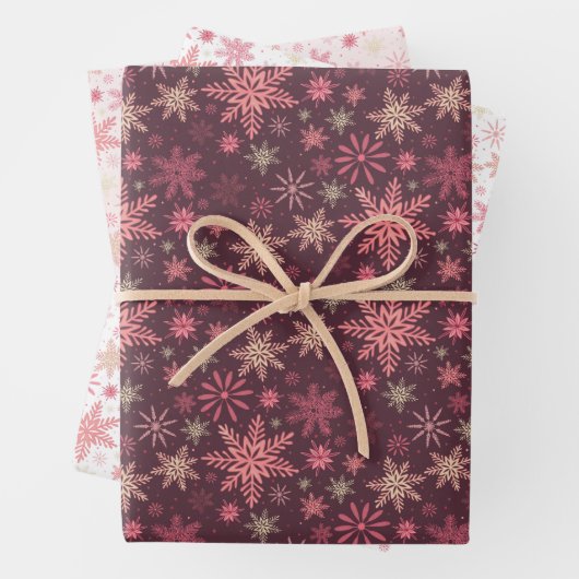 Roze Snowflakes Wrapping Paper Flat Sheet Set van  (In situ)
