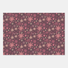 Roze Snowflakes Wrapping Paper Flat Sheet Set van 