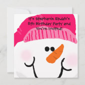 Roze Snowman Birthday-uitnodigingen Kaart (Voorkant)