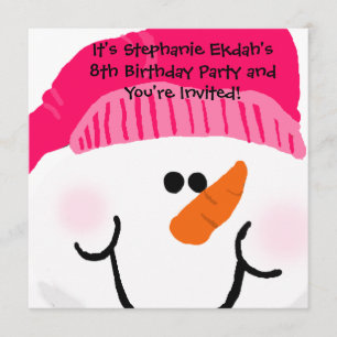 Roze Snowman Birthday-uitnodigingen Kaart