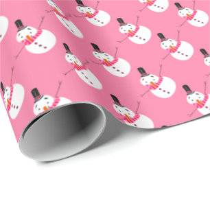 Roze Snowman, feestelijk Cadeaupapier