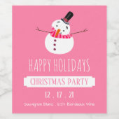 Roze Snowman, kerstfeest Wijn Etiket (Enkel label)