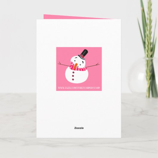 Roze Snowman, kerstgroet Kaart (Achterkant)
