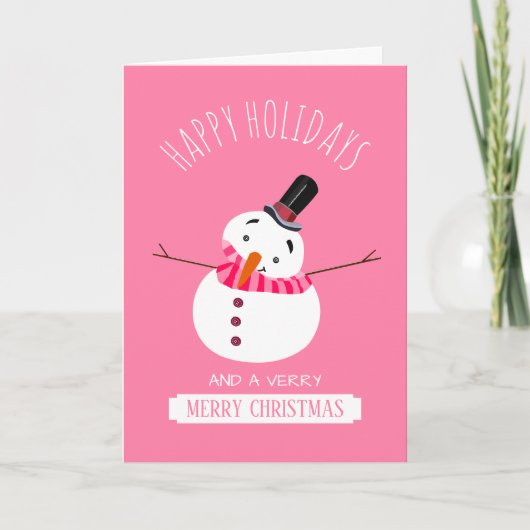 Roze Snowman, kerstgroet Kaart (Voorkant)