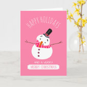 Roze Snowman, kerstgroet Kaart (Gele Bloem)