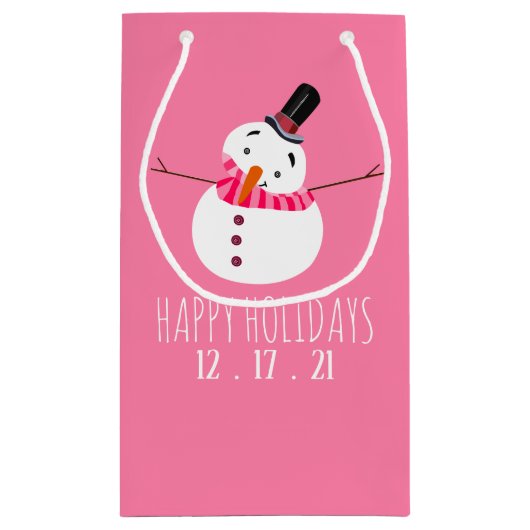 Roze Snowman Prettige feestdagen Klein Cadeauzakje (Achterkant)