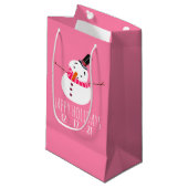 Roze Snowman Prettige feestdagen Klein Cadeauzakje (Voorkant Gekanteld)
