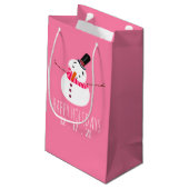 Roze Snowman Prettige feestdagen Klein Cadeauzakje (Achterkant Gekanteld)