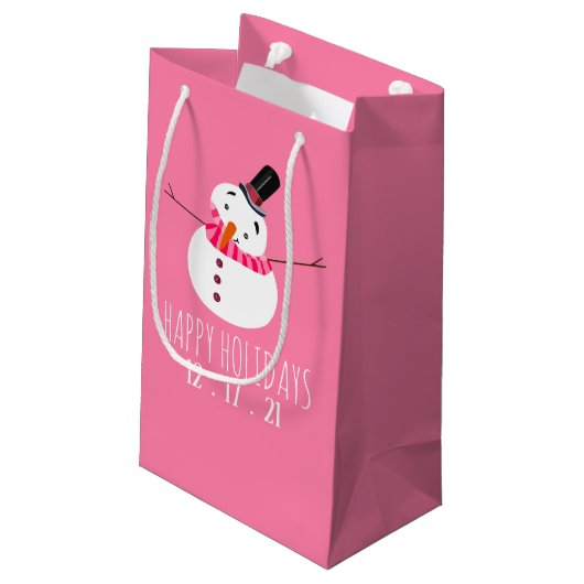 Roze Snowman Prettige feestdagen Klein Cadeauzakje (Achterkant Gekanteld)