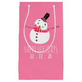 Roze Snowman Prettige feestdagen Klein Cadeauzakje (Voorkant)