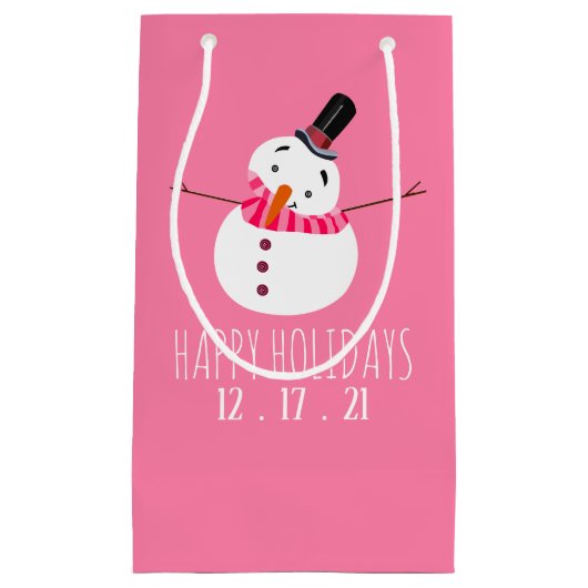 Roze Snowman Prettige feestdagen Klein Cadeauzakje (Voorkant)