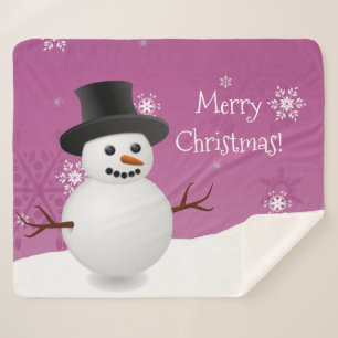 Roze Snowman Winter Kerstmis Sherpa Blanket Sherpa Deken