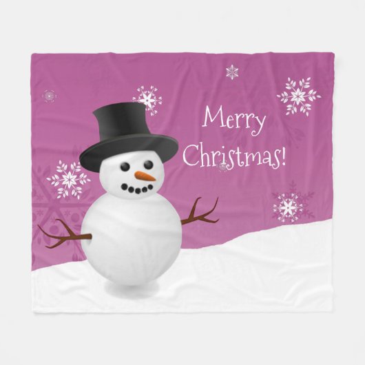 Roze Snowman Winter Scene Kerstmis Blanket Fleece Deken (Voorkant (Horizontaal))