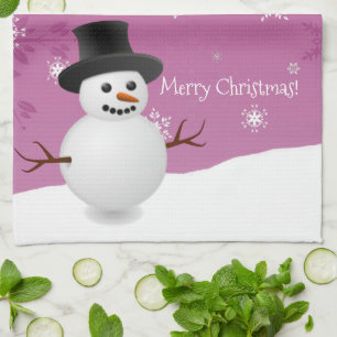 Roze Snowman Winter Scene Kerstmis Keukenhanddoeke Theedoek