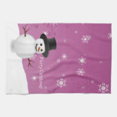 Roze Snowman Winter Scene Kerstmis Keukenhanddoeke Theedoek (Horizontaal)