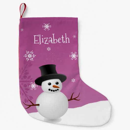 Roze Snowman Winter Scene Kerstmis stoppen Kleine Kerstsok (Voorkant)