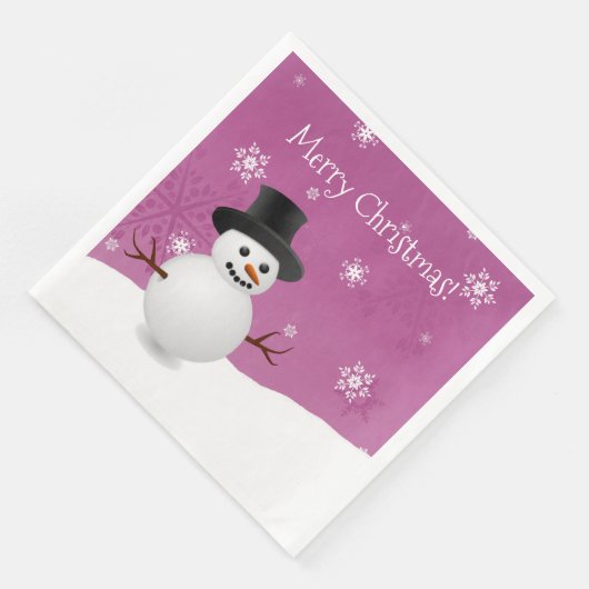 Roze Snowman Winter Scene-kerstpapier Napkin Servet (Hoek)