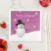 Roze Snowman Winter Scene-kerstpapier Napkin Servet (Insitu)
