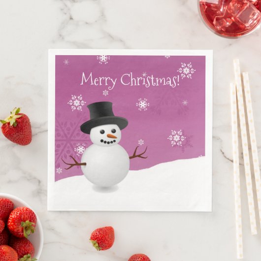 Roze Snowman Winter Scene-kerstpapier Napkin Servet (Insitu)