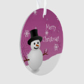 Roze Snowman Winter Scene kerstversiering Ornament (voorkant)
