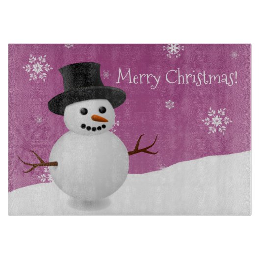 Roze Snowman Winter Scene met kerstknipbord Snijplank (Voorkant)