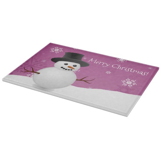 Roze Snowman Winter Scene met kerstknipbord Snijplank (Hoek)