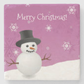 Roze Snowman Winter Scene met Onderzetter voor ker (Voorkant)