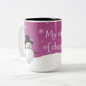 Roze Snowman Winter Scene Mok met kerstmis (Voorkant links)