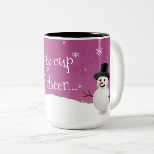 Roze Snowman Winter Scene Mok met kerstmis (Voorkant rechts)