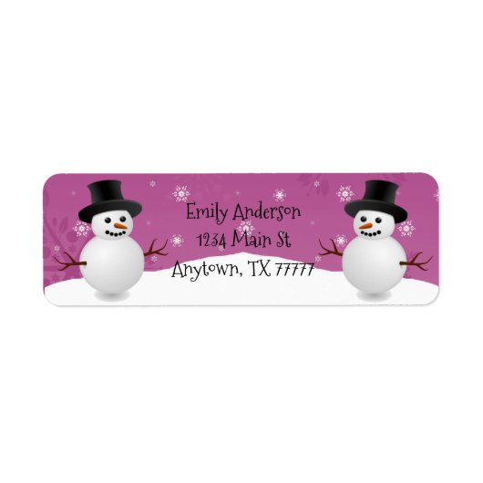 Roze Snowman Winter Scene Return Address Label (Voorkant)
