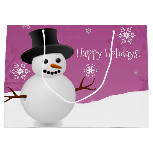 Roze Snowman Winter Scenery kerstcadeautas Groot Cadeauzakje (Voorkant)