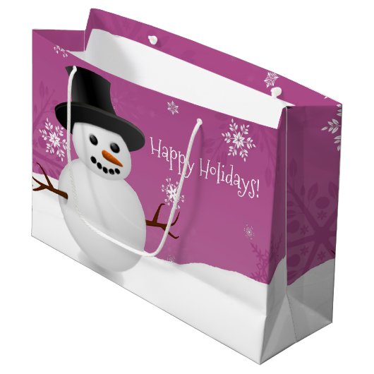 Roze Snowman Winter Scenery kerstcadeautas Groot Cadeauzakje (Voorkant Gekanteld)